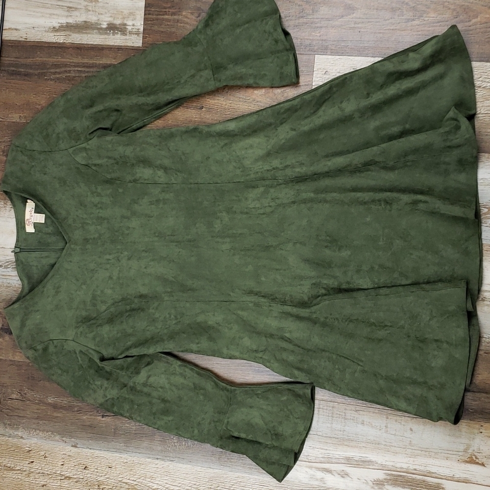 Aryeh Forest Green Sueded Bell Sleeve Dress Sz L